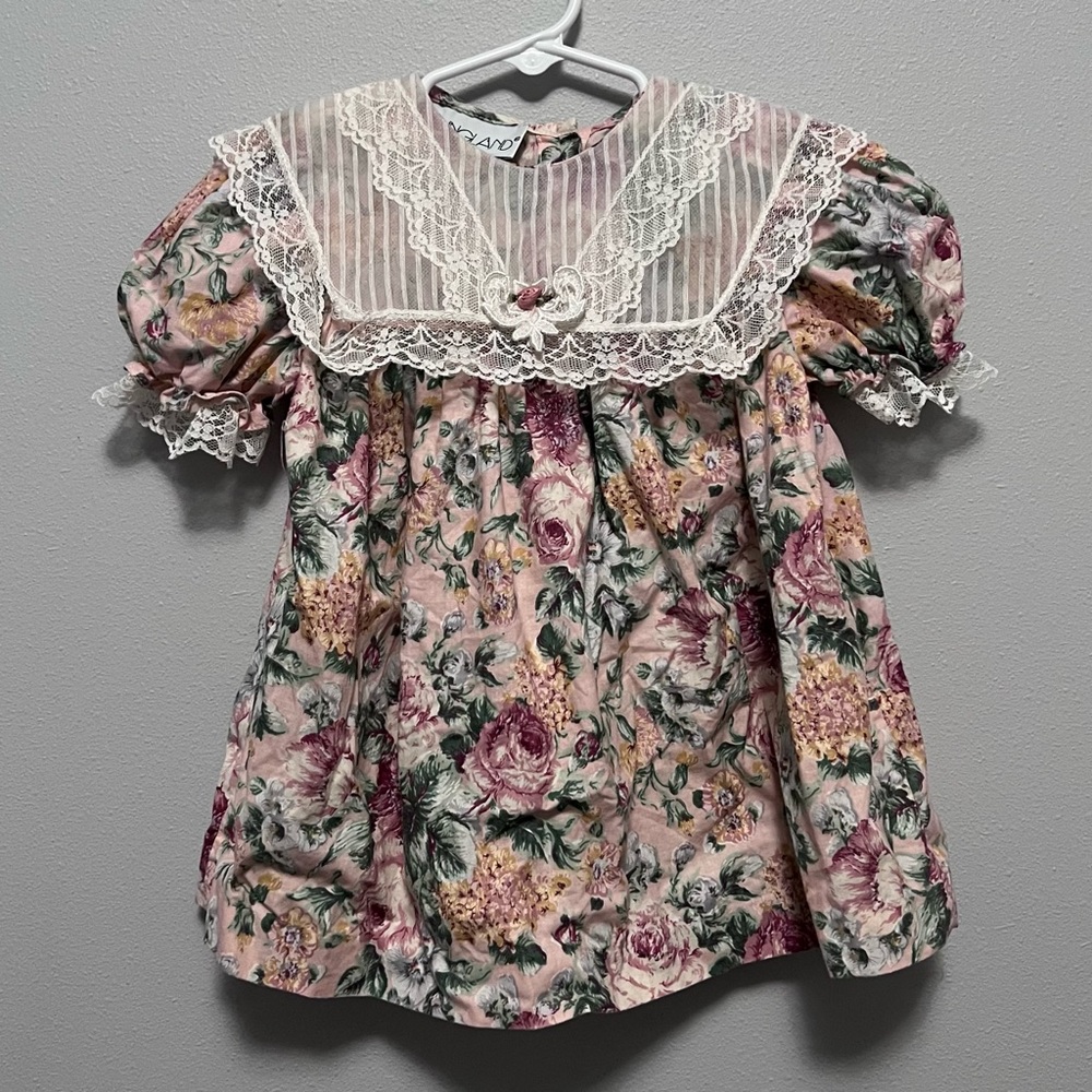 Youngland 80's Floral Print Dress w/lace Collar Size 2T